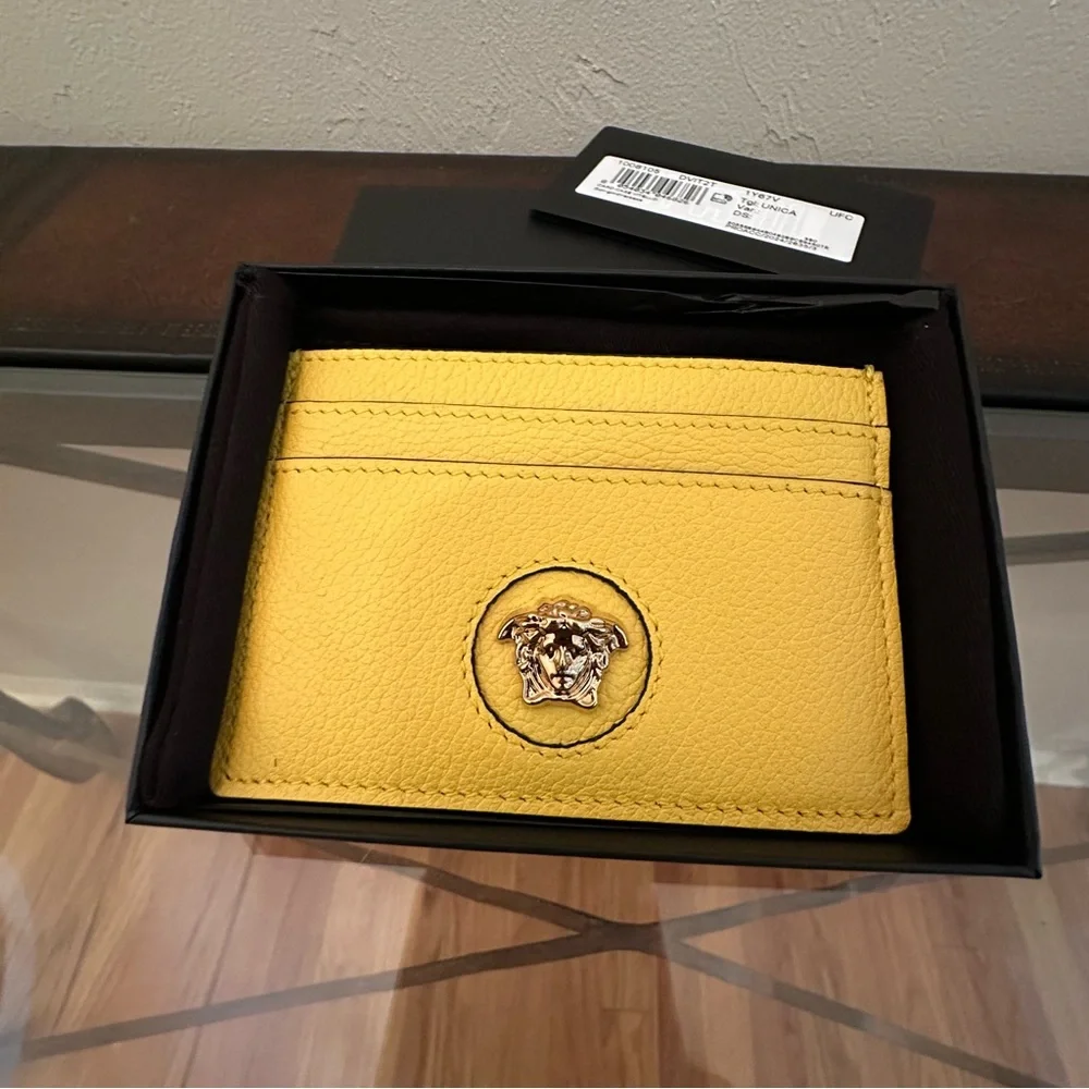 NWT Versace | Yellow Mini Medusa Leather Slim Card Holder Case Wallet $350